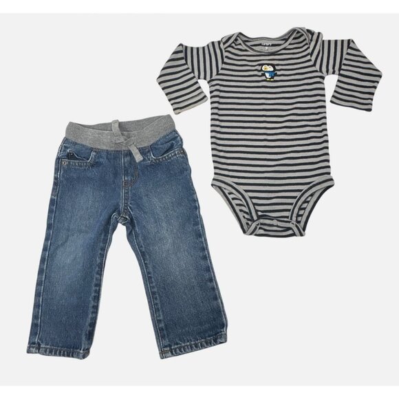 Baby Boys Green Overalls Bodysuit Set‎ & Jeans and Bodysuit - Size 9 Month - Picture 4 of 7